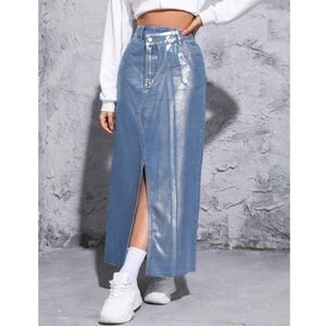 🆕️ Zara Metallic Denim Maxi Skirt
